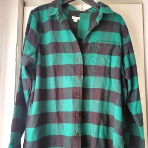 LL Bean Green Buffalo Plaid Flannel L